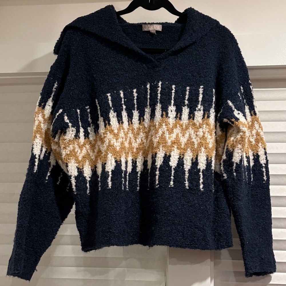 J. Crew Navy and tan Johnny collar Women's Sweater. Small